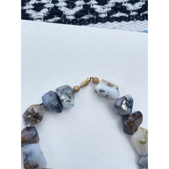 Vintage 14k Gold Agate Bead Necklace Signed GSJ - Picture 5 of 9